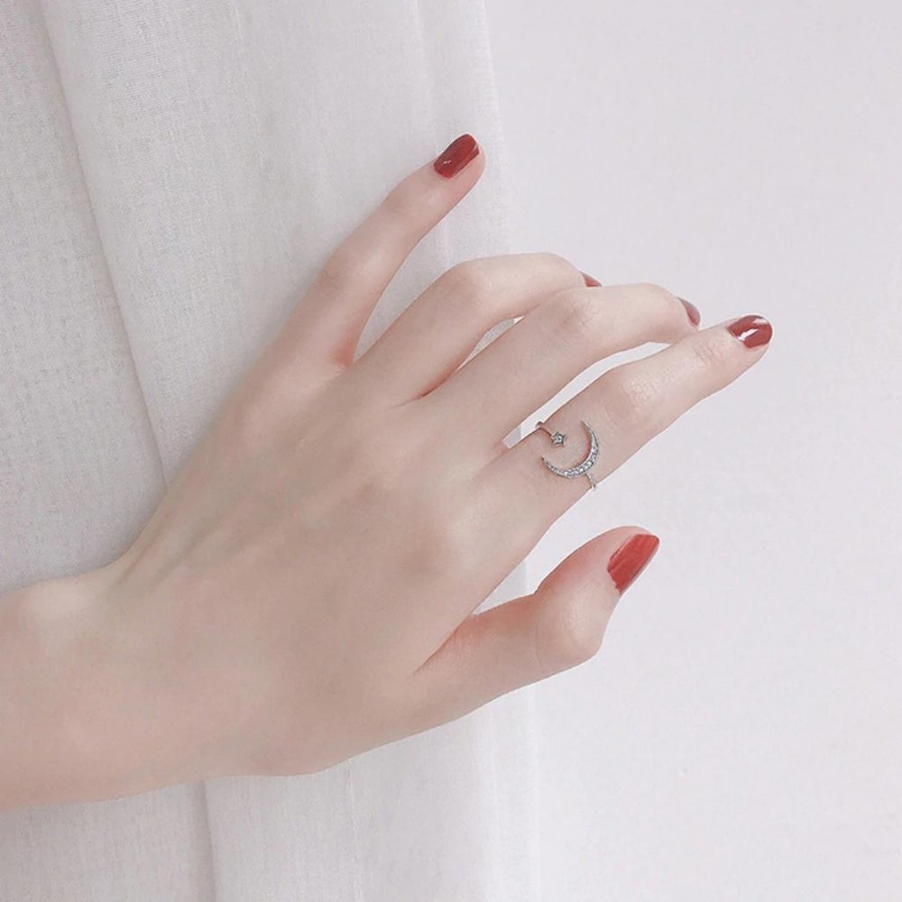 NEW 925 Sterling Silver Moon Star Adjustable Ring - Picture 4 of 8